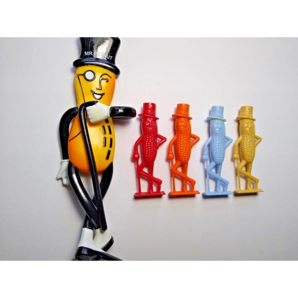 Mr. Peanut Planters Lot Of 5 Items Bendy Figure Red Orange Blue Tan Whistles - Picture 10 of 10